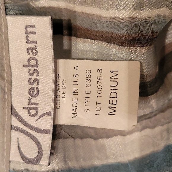 VTG DRESSBARN 1990s blue silver satin metallic striped ribbon button down shirt - Picture 5 of 7